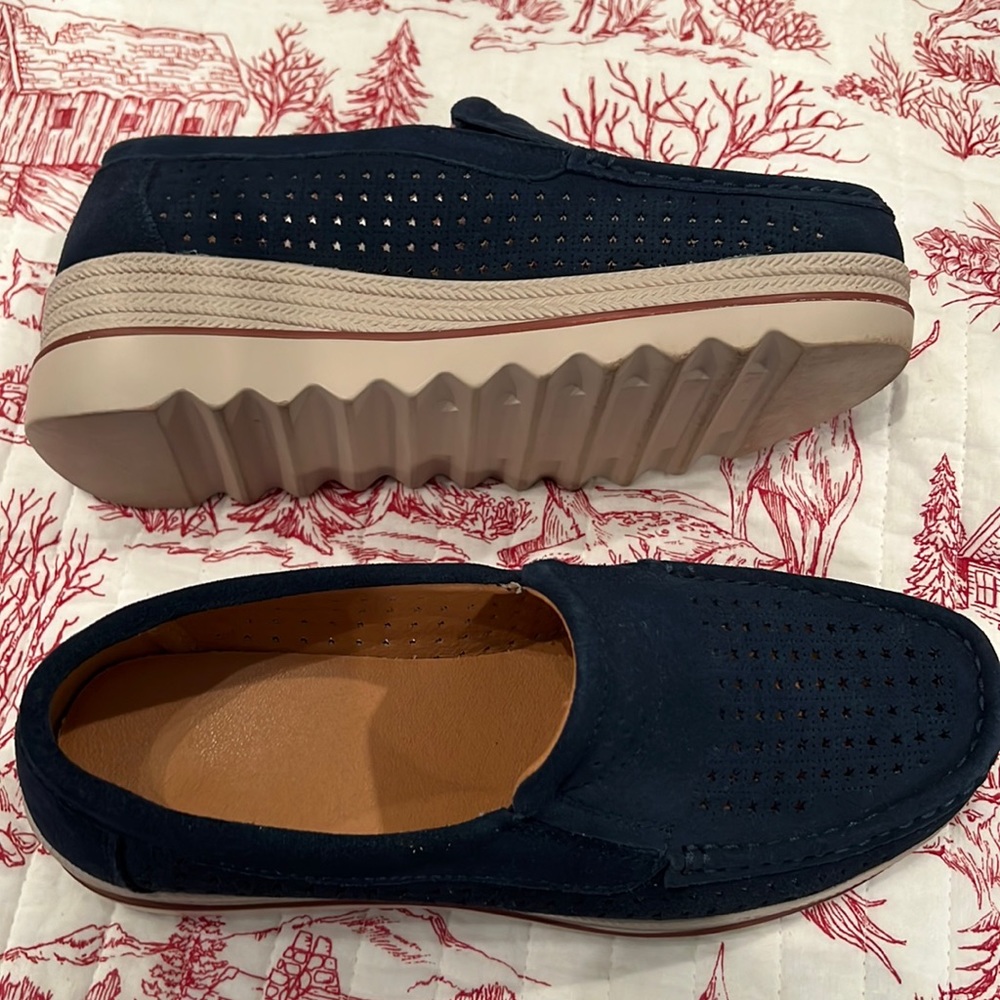 Navy faux suede loafers